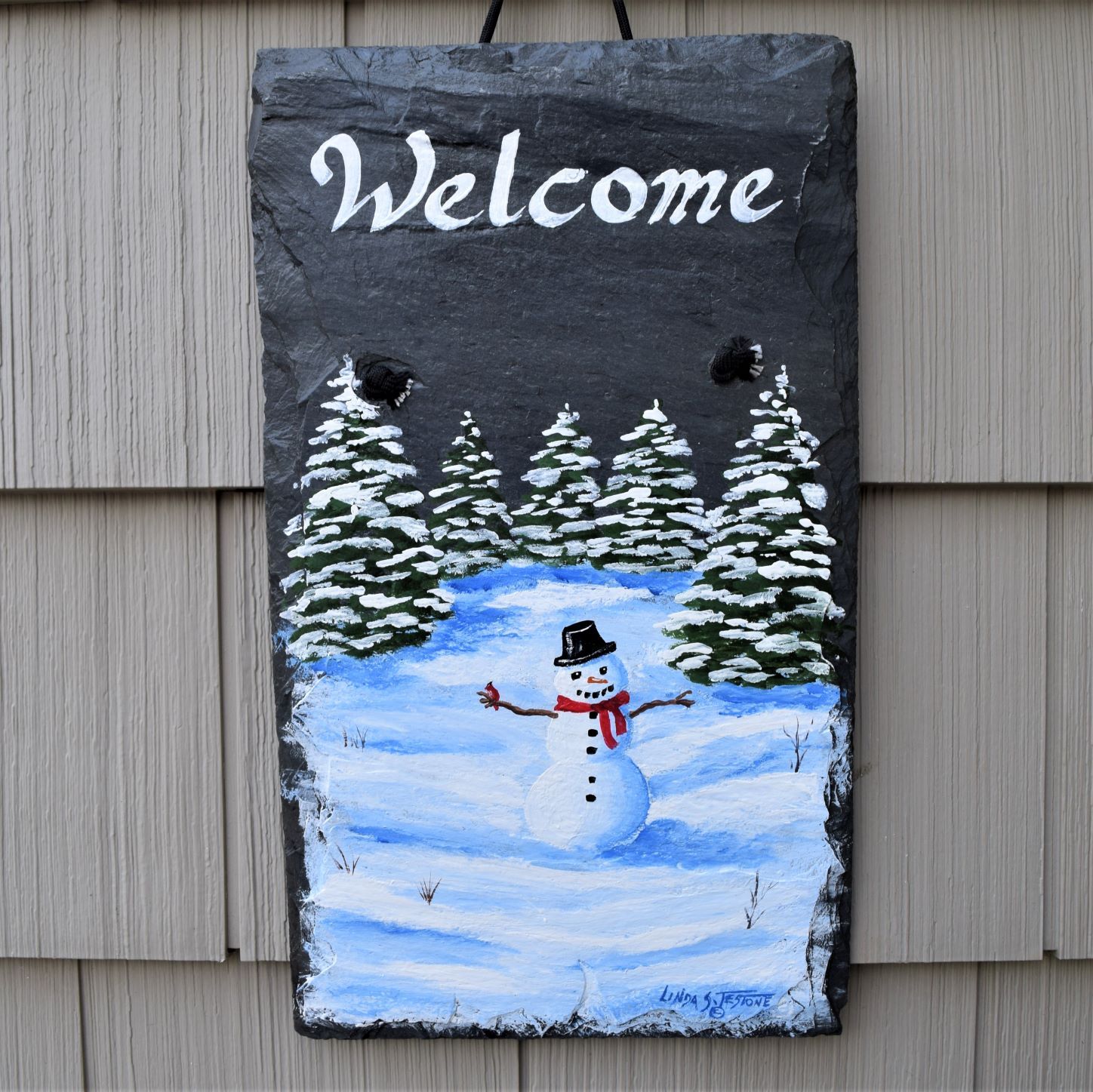Snowman Slate Painting